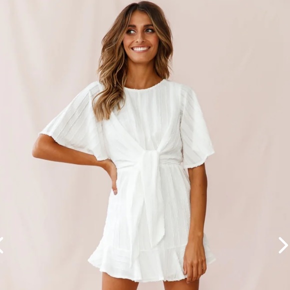 KNOWING TIE-FRONT FRILL HEM DRESS WHITE - Picture 1 of 6